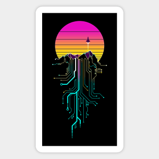 Synth Mountain Sunrise Magnet